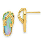Load image into Gallery viewer, 14K Yellow Gold Polished w/Created White Opal Flip Flop Post Earrings