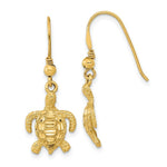 Load image into Gallery viewer, 14K Yellow Gold Polished & Textured Diamond-cut Turtle Shepherd Hook Earrings