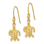 Load image into Gallery viewer, 14K Yellow Gold Polished & Textured Diamond-cut Turtle Shepherd Hook Earrings