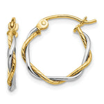 Load image into Gallery viewer, 14K Two-tone Gold Polished 1.8mm Twisted Hoop Earrings 12mm length