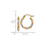 Load image into Gallery viewer, 14K Tri-Color Gold Polished 2.5mm Twisted Hoop Earrings 8mm length