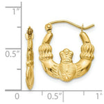 Load image into Gallery viewer, 14K Yellow Gold Polished & Satin Claddagh Hoop Earrings 3mm width