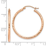Load image into Gallery viewer, 14K Rose Gold Diamond-cut Polished Hoop Earrings 30mm length