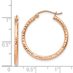 Load image into Gallery viewer, 14K Rose Gold Diamond-cut Polished Hoop Earrings 25mm length