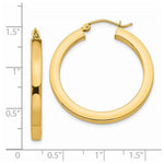 Load image into Gallery viewer, 14K Yellow Gold 3mm Polished Square Hoop Earrings 30mm length