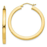 Load image into Gallery viewer, 14K Yellow Gold 3mm Polished Square Hoop Earrings 35mm length