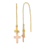 Load image into Gallery viewer, 14k Yellow & Rose Gold Diamond-cut Polished Crosses Threader Earrings