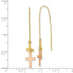 Load image into Gallery viewer, 14k Yellow & Rose Gold Diamond-cut Polished Crosses Threader Earrings