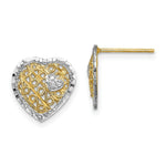 Load image into Gallery viewer, 14K Two-tone Gold Filigree Heart Post Earrings