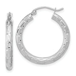 Load image into Gallery viewer, 14k White Gold Polished, Satin & Diamond-cut Hoop Earrings