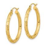Load image into Gallery viewer, 14K Yellow Gold Polished, Satin & Diamond-cut Hoop Earrings