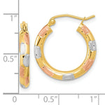 Load image into Gallery viewer, 14k Yellow Gold White & Rose Checkered Design Polished, Satin & Diamond-cut 20mm Hoop Earrings