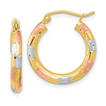 Load image into Gallery viewer, 14k Yellow Gold White & Rose Checkered Design Polished, Satin & Diamond-cut 20mm Hoop Earrings