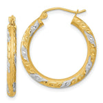 Load image into Gallery viewer, 14k Two-tone Gold Diamond-cut & Satin 25mm 1 inch Hoop Earrings