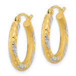 Load image into Gallery viewer, 14k Two-tone Gold Diamond-cut & Satin Hoop Earrings