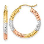 Load image into Gallery viewer, 14k Tri-Color Gold Polished & Diamond-cut Texture 26mm 1 inchd Hoop Earrings