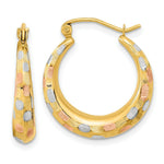 Load image into Gallery viewer, 14k Polished White & Rose Gold Satin & Diamond-cut Hoop Earrings