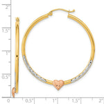 Load image into Gallery viewer, 14k Tri-color Gold Diamond-cut Heart Hoop Earrings