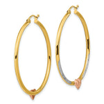 Load image into Gallery viewer, 14k Tri-color Gold Diamond-cut Heart Hoop Earrings