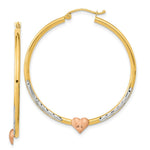 Load image into Gallery viewer, 14k Tri-color Gold Diamond-cut Heart Hoop Earrings