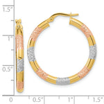 Load image into Gallery viewer, 14k Tri-Color Gold Diamond-cut 3mm x 30mm Hoop Earrings