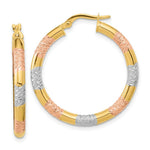 Load image into Gallery viewer, 14k Tri-Color Gold Diamond-cut 3mm x 30mm Hoop Earrings