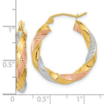 Load image into Gallery viewer, 14k Tri-color Polished & Diamond-cut Twist Hoop Earrings
