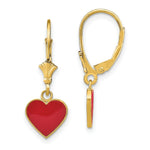 Load image into Gallery viewer, 14K Yellow Gold Polished Enameled Heart Dangle Leverback Earrings