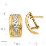 Load image into Gallery viewer, 14K Yellow Gold Polished & Rhodium Omega Back Post Earrings 11.5mm width
