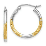 Load image into Gallery viewer, 14K Yellow Gold & Rhodium 2mm Satin & Diamond-cut Hoop Earrings 17mm length