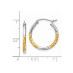 Load image into Gallery viewer, 14K Yellow Gold & Rhodium 2mm Satin & Diamond-cut Hoop Earrings 17mm length