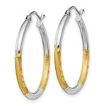 Load image into Gallery viewer, 14K Yellow Gold & Rhodium 2mm Satin & Diamond-cut Hoop Earrings 20mm length