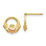 Load image into Gallery viewer, 14K Yellow Goldwo-tone Claddagh Post Earrings