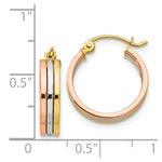 Load image into Gallery viewer, 14K Yellow Gold Tri Color Hoop Earrings 18mm length