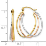 Load image into Gallery viewer, 14K Yellow Gold Tri Color Hoop Earrings 12mm length