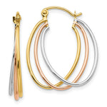 Load image into Gallery viewer, 14K Yellow Gold Tri Color Hoop Earrings 12mm length