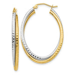 Load image into Gallery viewer, 14K Two-tone Gold Diamond-cut Polished Oval Hoop Earring 22mm length