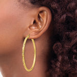 Load image into Gallery viewer, 14K Yellow Gold Textured Hoop Earrings 55mm length