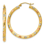 Load image into Gallery viewer, 14K Yellow Gold & White & Rose Rhodium Textured Hoop Earrings 39mm length