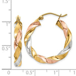 Load image into Gallery viewer, 14K Yellow Gold Tricolor Light Twisted Hoop Earrings 29mm length