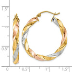 Load image into Gallery viewer, 14K Yellow Gold Tricolor Light Twisted Hoop Earrings 33mm length