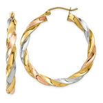 Load image into Gallery viewer, 14K Yellow Gold Tricolor Light Twisted Hoop Earrings 39mm length