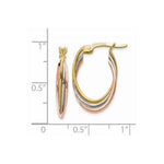 Load image into Gallery viewer, 14K Tri-Color Gold Polished Oval Hoop Earrings 22mm length