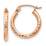 Load image into Gallery viewer, 14K Rose Gold Light Weight Diamond-cut Hoop Earrings 15mm length