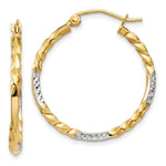 Load image into Gallery viewer, 14K Yellow Gold & Rhodium Diamond Cut Twisted Hoop Earrings 27mm length