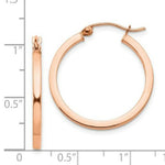 Load image into Gallery viewer, 14K Rose Gold Light Weight Square Tube Hoop Earrings 25mm length