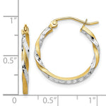 Load image into Gallery viewer, 14K Yellow Gold & Rhodium Satin Diamond Cut Twisted Hoop Earrings 20mm length