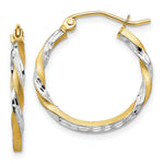 Load image into Gallery viewer, 14K Yellow Gold & Rhodium Satin Diamond Cut Twisted Hoop Earrings 20mm length