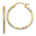 Load image into Gallery viewer, 14K Yellow Gold & Rhodium Satin Diamond Cut Twisted Hoop Earrings 29mm length