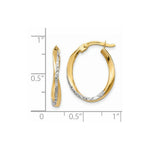 Load image into Gallery viewer, 14K Yellow Gold and Rhodium Textured and Polished Oval Hoop Earrings 17mm length